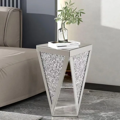 Miniatura 8 de Mesa auxiliar de plata con espejo de Pregaspor, mesa lateral cuadrada con incrustación de cristal, mesa de café moderna y hermosa para sala