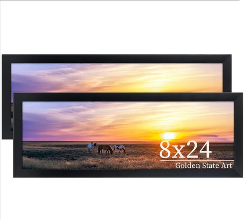 Miniatura 12 de Golden State Art, Marco de fotos de 8 x 24 pulgadas, madera maciza negra con vidrio templado, marco de 8 x 24 pulgadas para pared de galería