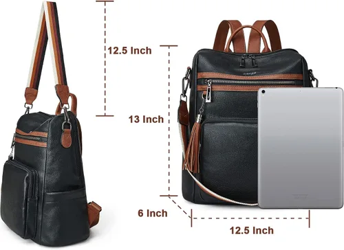 Miniatura 36 de OPAGE - Mochila de cuero para mujer, con borla de moda, bolso de hombro, mochila grande, bolsa de viaje, gris, L
