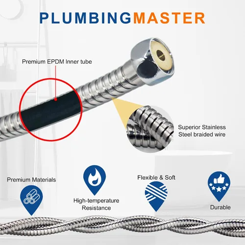 Miniatura 5 de Manguera de ducha de 60 pulgadas de acero inoxidable de mano de repuesto con tuerca de latón, extensión de manguera de ducha flexible larga