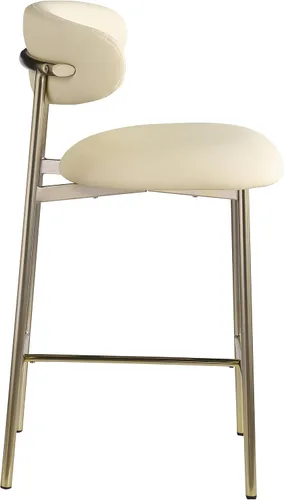 Miniatura 5 de Meridian Furniture 995Black-C Lupita Collection Modern Taburete contemporáneo con cuero vegano negro suave, marco de metal dorado cepillado, 20.5