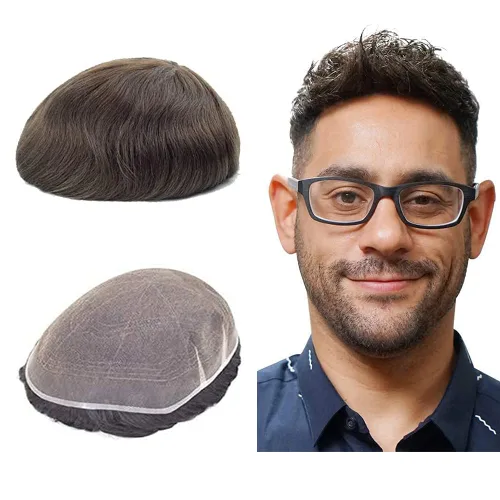 Miniatura 17 de Lordhair Sistema de cabello para hombres, cabello humano real, encaje francés, sistema de cabello para hombre, tamaño 8x10 pulgadas, tupé #1