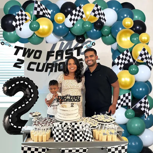 Miniatura 4 de Two Fast Two Curious - Decoraciones de cumpleaños, suministros de fiesta de coche de carreras, kit de arco de guirnalda de globos Let's Go Racing