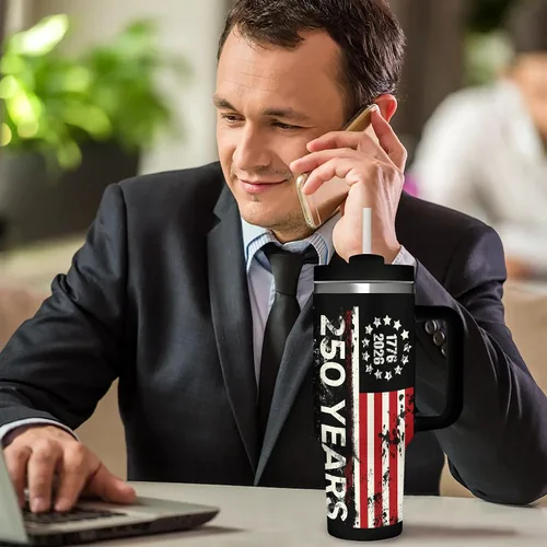 Miniatura 7 de 250 Years American Flag - Vaso aislado de acero inoxidable de 40 onzas (40.6 fl oz), taza de café patriótica con tapa a prueba de salpicaduras