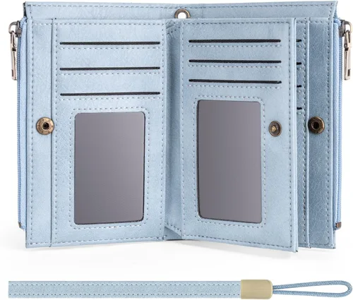 Miniatura 8 de XINNSTAR Billetera pequeña genuina para mujer, tarjetero delgado con bloqueo RFID con ventana para identificación, monederos compactos para mujer