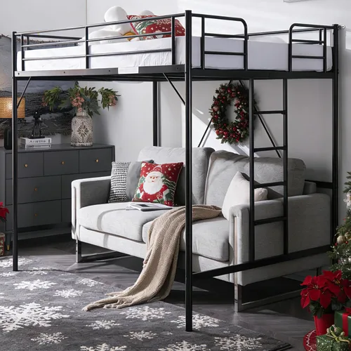 Miniatura 12 de VINGLI Cama Loft de 71 Pulgadas de Alto Tamaño Twin con Escalera de Peldaños Planos para Niños Adolescentes Adultos Cama Litera Individual de Metal