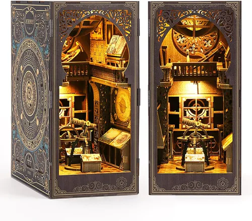 Kit de rincón de libros de bricolaje 3D rompecabezas de madera para adultos, kit de casa en miniatura de librería, estantería de libro, decoración
