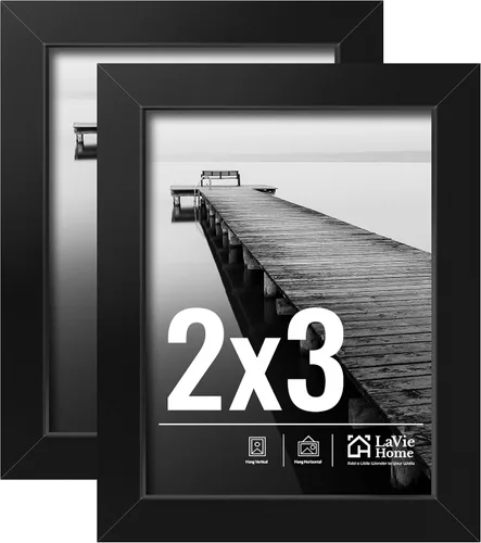 LaVie Home Paquete de 2 marcos de fotos 2x3, marco de exhibición 2 x 3, marco de 2x3 negro con plexiglás HD, marco de exhibición para vertical u