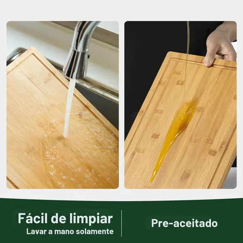 Miniatura 6 de Tabla de cortar de bambú de 24 pulgadas para cocina, tabla de cortar de madera extra grande con ranura profunda para jugo y mango, tabla de cortar