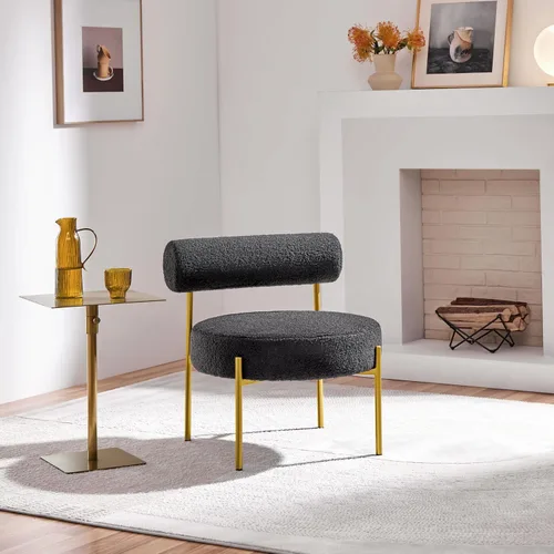 Miniatura 4 de Yaheetech Silla de tocador moderna acolchada con patas doradas para dormitorio, sala de maquillaje, oficina en casa, negro
