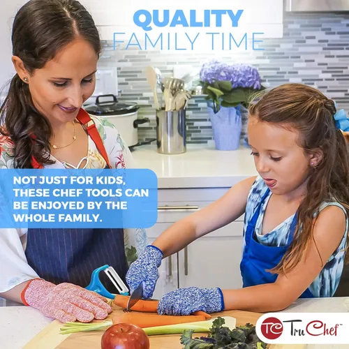 Miniatura 2 de TruChef Juego de cuchillos para niños de 5 piezas Cuchillos de cocina de acero inoxidable real con pelador, hoja dentada y soporte de Juego