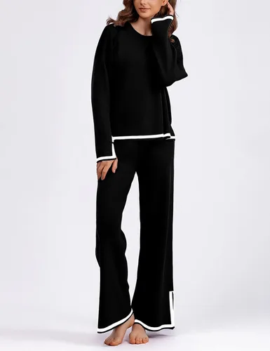 Miniatura 3 de Yidarer Conjunto de 2 piezas de punto para mujer, suéter de manga larga, pantalones de pierna ancha, conjunto de ropa deportiva