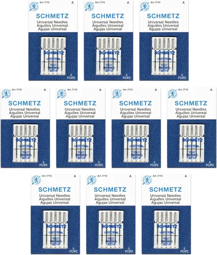 SCHMETZ Agujas universales para máquina de coser, tamaño 90/14, tarjetas de 5 agujas, paquete de 10