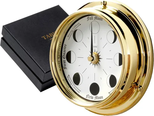 Reloj Tradicional de Fases Lunares de Latón Macizo del Hemisferio Norte - Hecho a Mano en Inglaterra, Caja de Latón Pesado (1.1 lbs), 6x2 Pulgadas -