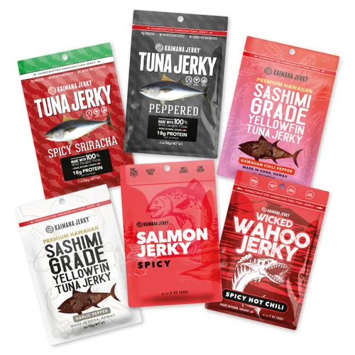 Miniatura 15 de Kaimana Jerky Ahi - Paquete de muestra de atún y salmón - Cecina de pescado totalmente natural y capturada en la naturaleza. Fabricado en Estados