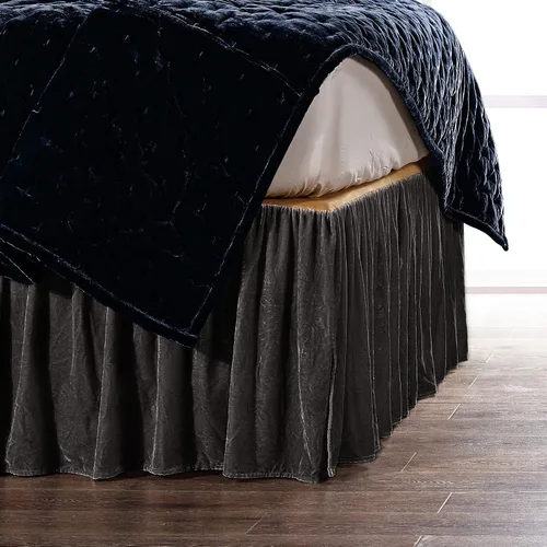 Miniatura 6 de HiEnd Accents Stella - Falda de cama de terciopelo de seda sintética, color negro, tamaño Queen, ropa de cama romántica moderna occidental
