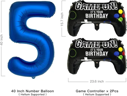 Miniatura 2 de Suministros de fiesta de videojuegos azul marino para decoración de fiesta de 5º cumpleaños para niños, 2 paquetes de globos de juego con globo azul