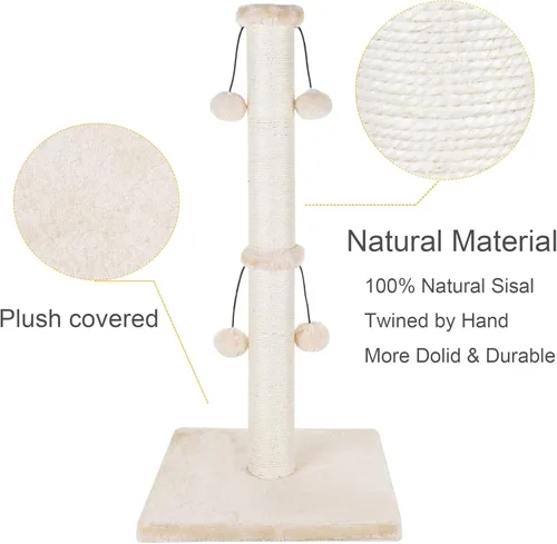 Miniatura 4 de Dimaka - Rascador de gato de 29 pulgadas de alto, con cuerda de sisal natural y 4 bolas de juguete para gatos grandes (Beige)