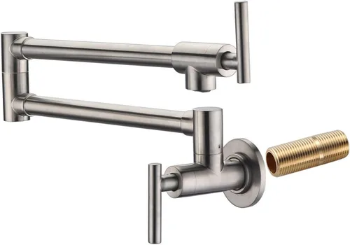 Miniatura 14 de SUMERAIN Grifo de llenado de ollas de montaje en pared, grifo de cocina de bronce aceitado, oscilación de doble articulación y palancas de cierre