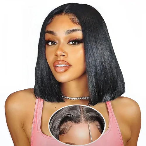 Miniatura 6 de Peluca Bob Corta de Cabello Humano 13x4 Pelucas Bob Frontales de Cabello Humano Pre Desplumadas para Mujeres Negras Pelucas de Encaje Frontal Bob 10