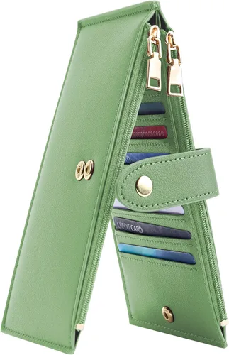 Miniatura 17 de Travelambo Billeteras de cuero para mujer, delgada, con bloqueo RFID, billetera plegable para tarjetas de crédito, Marrón beige