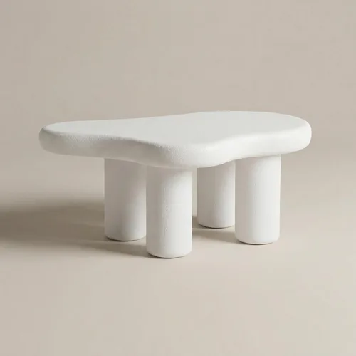 Miniatura 3 de Mesa de centro moderna de piedra, mesa de sala de estar, mesa con acabado texturizado de acento, mesa central de sofá para Blanco hueso