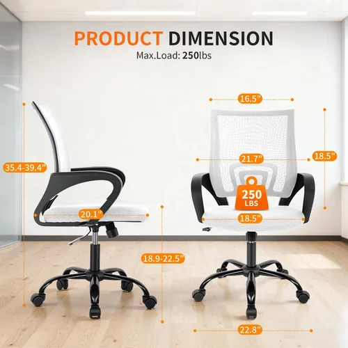 Miniatura 3 de BestOffice Silla de oficina ergonómica de malla para computadora, soporte lumbar, taburete ejecutivo ajustable, silla giratoria con ruedas