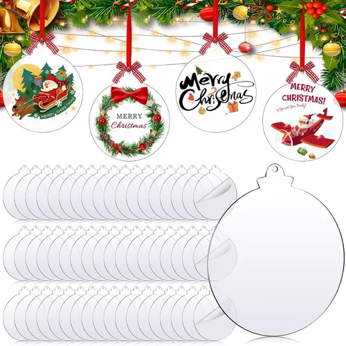 Namalu 80 piezas de adornos de Navidad de acrílico redondos transparentes de 5 pulgadas, discos acrílicos redondos a granel, adornos de discos