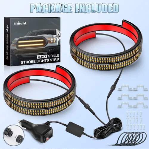Miniatura 8 de Nilight 2 piezas de 24 pulgadas de tira de luces estroboscópicas para parrilla de camiones, 384 LED, luz de emergencia ámbar, flexible, intermitente
