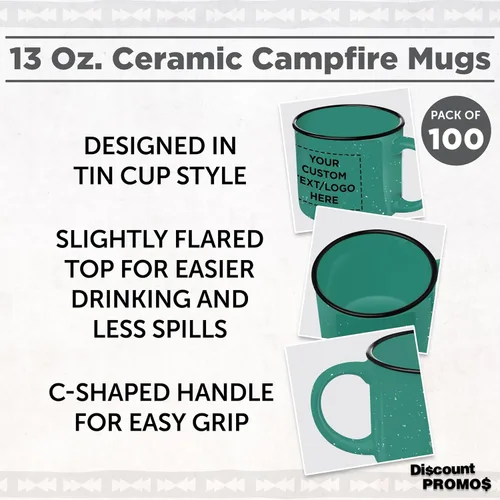 Miniatura 3 de DISCOUNT PROMOS Juego de 100 tazas de café personalizadas de cerámica para fogata, 13 onzas, paquete personalizado a granel, perfecto para té
