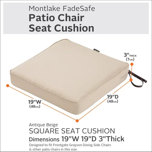 Miniatura 3 de Classic Accessories Montlake - Cojín cuadrado resistente al agua de 19 x 19 x 3 pulgadas, para asiento de exterior, cojín para silla de muebles