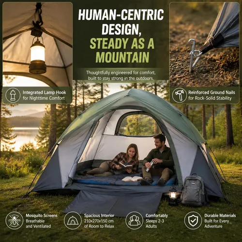 Miniatura 6 de XL Tienda de campaña con cúpula para 4 a 6 personas, doble capa impermeable, desmontable para senderismo al aire libre, pesca
