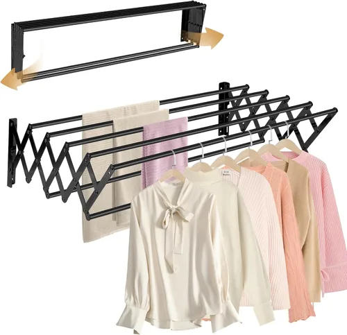 XL-31.5'' Tendedero de Ropa Montado en la Pared, 130 lbs Gran Capacidad Antioxidante Retráctil Plegable Tendedero Fácil Instalación con 7 Varillas