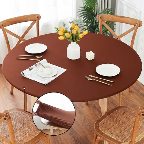 Miniatura 31 de Mantel redondo de elastano, suave y agradable a la piel, sin pelusas, funda de mesa de tela transpirable con banda elástica para comedor, reunión
