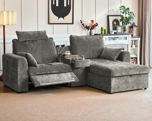 Miniatura 29 de Sofá reclinable eléctrico de 102.8 pulgadas con reposacabezas, sofá reclinable modular Cloud de gran tamaño con mesa, cajón de almacenamiento, Blanco
