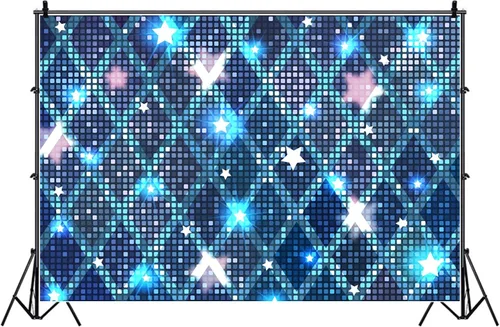 Miniatura 4 de Yeele Telón de fondo de luces de neón de 5 x 3 pies, espectáculo en vivo, discotecas, fondo de fotografía, estrellas, luz con purpurina, cuadrado