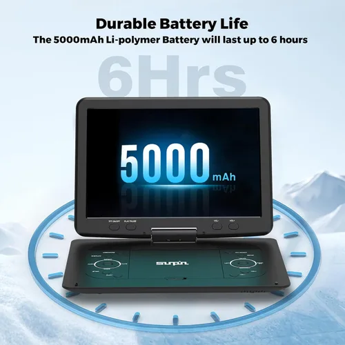 Miniatura 2 de Reproductor de DVD portátil de 16.9 pulgadas con pantalla grande HD de 14.1 pulgadas, batería recargable de 5 horas, reproductores de DVD para niños
