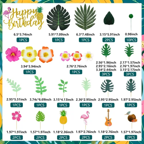 Miniatura 9 de 29 piezas de decoración de pastel de flores, hojas de palma, bola de mariposa, decoración bohemia para tartas, decoración de pastel de cumpleaños