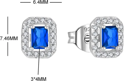 Miniatura 2 de Aretes de plata de ley 925 con halo de piedra natal con circonita cúbica 3A