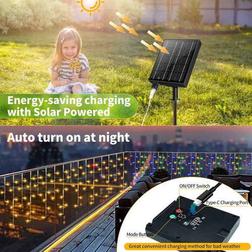 Miniatura 3 de Luces solares de Navidad para exteriores, 82 pies, 660 luces LED multicolor, funciona con energía solar con control remoto, luces solares que
