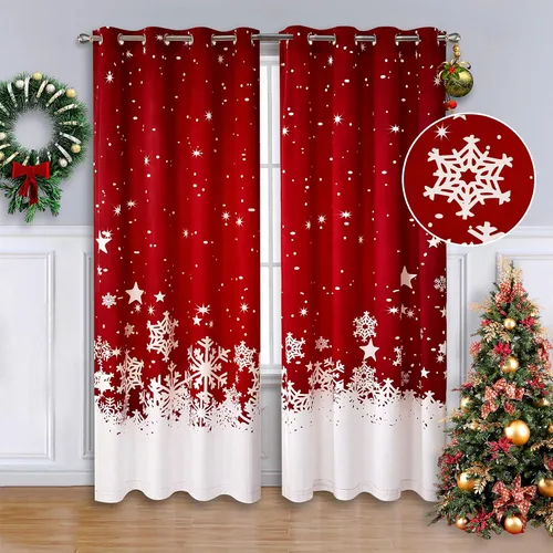 Miniatura 11 de CAROMIO, cortinas de Navidad para sala de estar, juego de 2 paneles, cortinas largas de terciopelo de 63 pulgadas, cortinas decorativas con copos