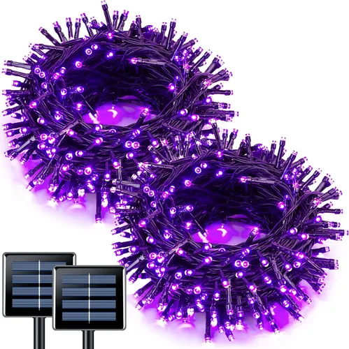 Miniatura 30 de JMEXSUSS 600 luces LED solares azules de Navidad, 206.7 pies, luces azules de Navidad al aire libre, impermeables, 8 modos de luz solar al aire