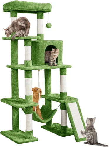 Miniatura 11 de Yaheetech Árbol resistente de 54 pulgadas para gatos grandes, condominio de gatitos de varios niveles con postes rascadores, hamaca y percha
