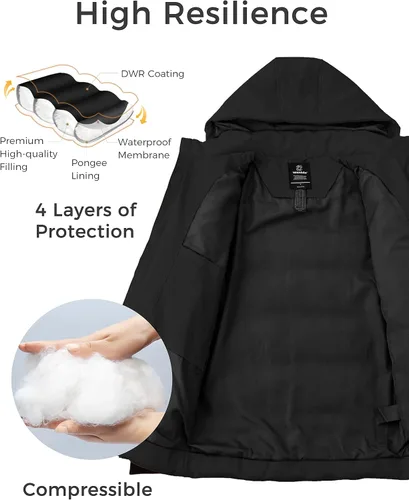Miniatura 4 de Wantdo - Chaqueta acolchada impermeable para hombre, con capucha, de invierno