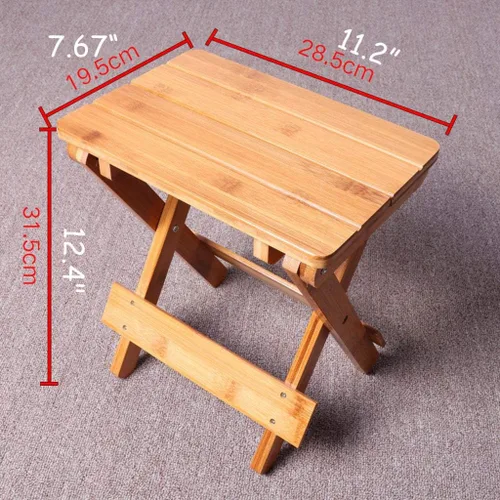 Miniatura 6 de Taburete plegable de madera de bambú, taburete portátil para el hogar, multifuncional, para baño, sala de estar, dormitorio, lavandería o pesca