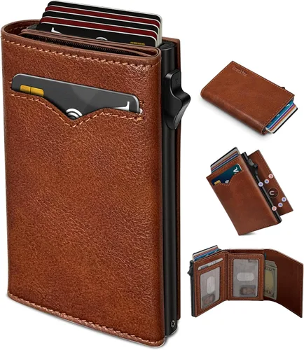 Miniatura 10 de Cartera miyozi para hombre, con bolsillo para efectivo, 2 ventanas para identificación, 9-13 ranuras para tarjetas, estuche metálico, elegante