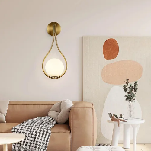 Miniatura 7 de BOKT Moderna lámpara de pared de cristal dorada para colgar en la pared, decoración del hogar (alambre duro) de mediados de siglo para dormitorio