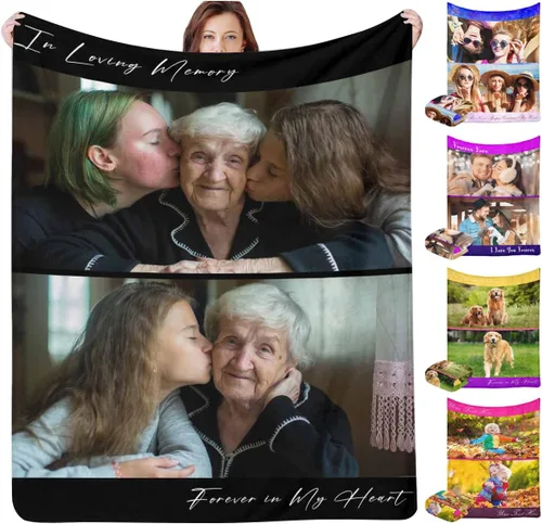 Miniatura 12 de InterestPrint Manta personalizada con texto fotográfico, 9 fotos, Best Dog Ever - Manta personalizada de franela polar para cumpleaños familiar, se