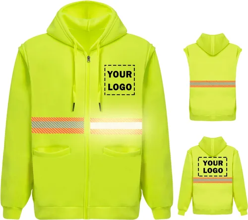 Miniatura 15 de Chaqueta con capucha de seguridad reflectante de alta visibilidad con mangas extraíbles Hi Vis Ropa de trabajo de protección al aire libre unisex
