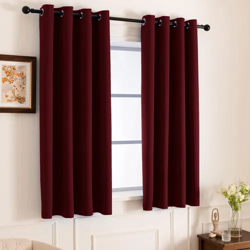Miniatura 2 de Pickluc 2 paneles de cortinas opacas con ojales de 63 pulgadas de largo, cortinas de ventana con bloqueo de luz para dormitorio, aislamiento Rojo